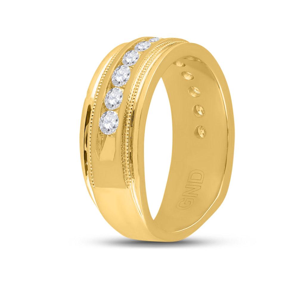 10kt Yellow Gold Mens Round Diamond Wedding Single Row Band Ring 1 Cttw