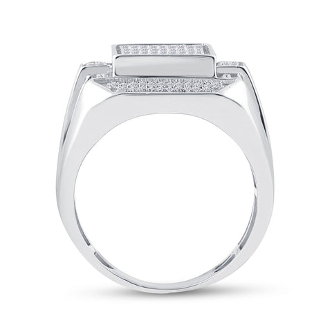 Sterling Silver Mens Round Diamond Rectangle Fashion Ring 1/2 Cttw