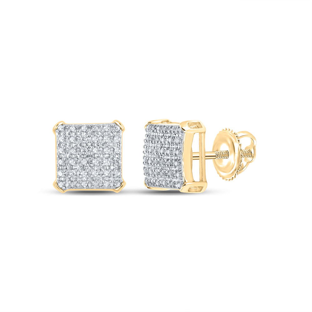 10kt Yellow Gold Round Diamond Square Earrings 1/5 Cttw