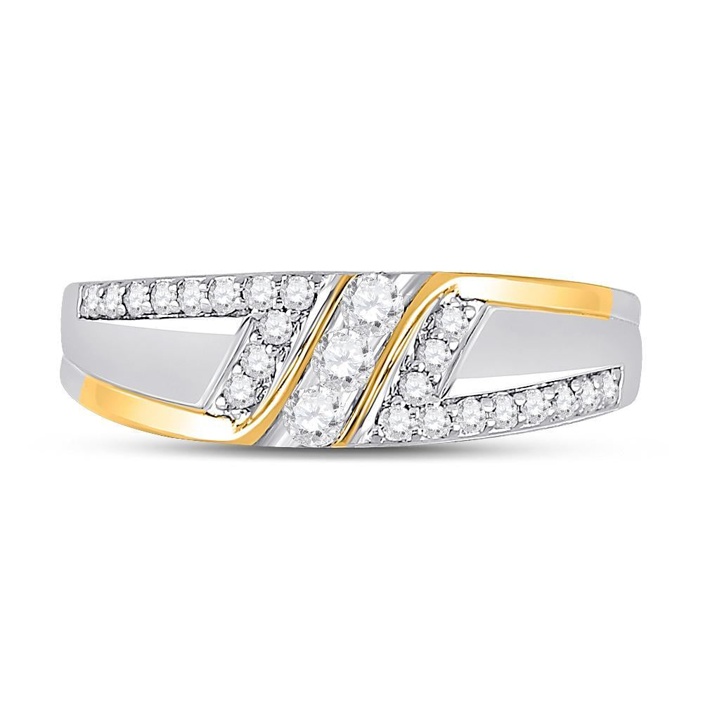 10kt Two-tone Gold Mens Round Diamond 3-stone Wedding Ring 1/2 Cttw