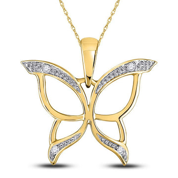 10kt Yellow Gold Womens Round Diamond Butterfly Bug Pendant .03 Cttw