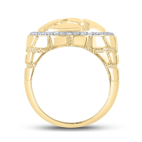 10kt Yellow Gold Mens Round Diamond Nugget Circle Ring 3/4 Cttw