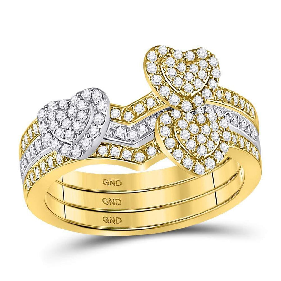 10kt Two-tone Gold Womens Round Diamond 3-Piece Heart Ring 1/2 Cttw