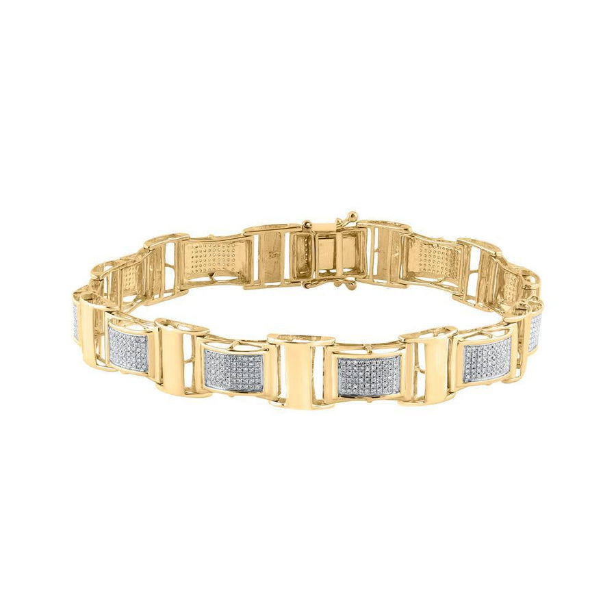 10kt Yellow Gold Mens Round Diamond Link Bracelet 1-1/4 Cttw