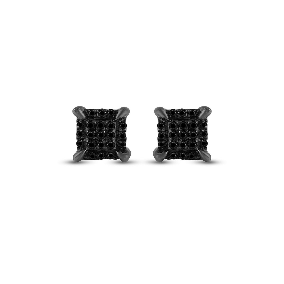 10kt White Gold Mens Round Black Color Enhanced Diamond Square Earrings 1/20 Cttw