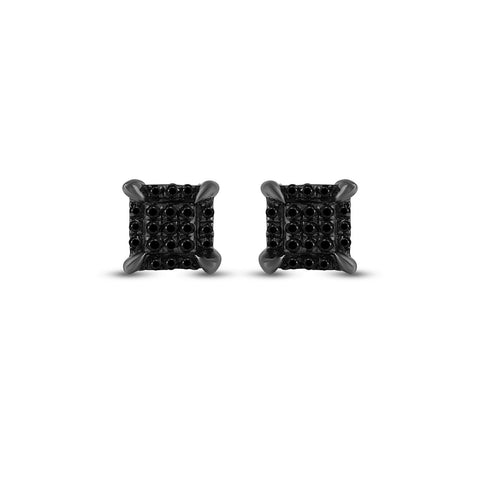 10kt White Gold Mens Round Black Color Enhanced Diamond Square Earrings 1/20 Cttw
