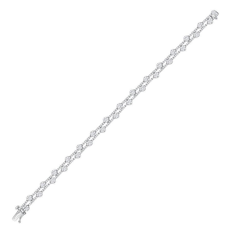 10kt White Gold Womens Round Diamond Flower Cluster Bracelet 2-3/4 Cttw