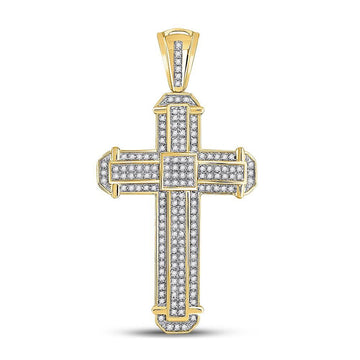 10kt Yellow Gold Mens Round Diamond Cross Charm Pendant 1/2 Cttw