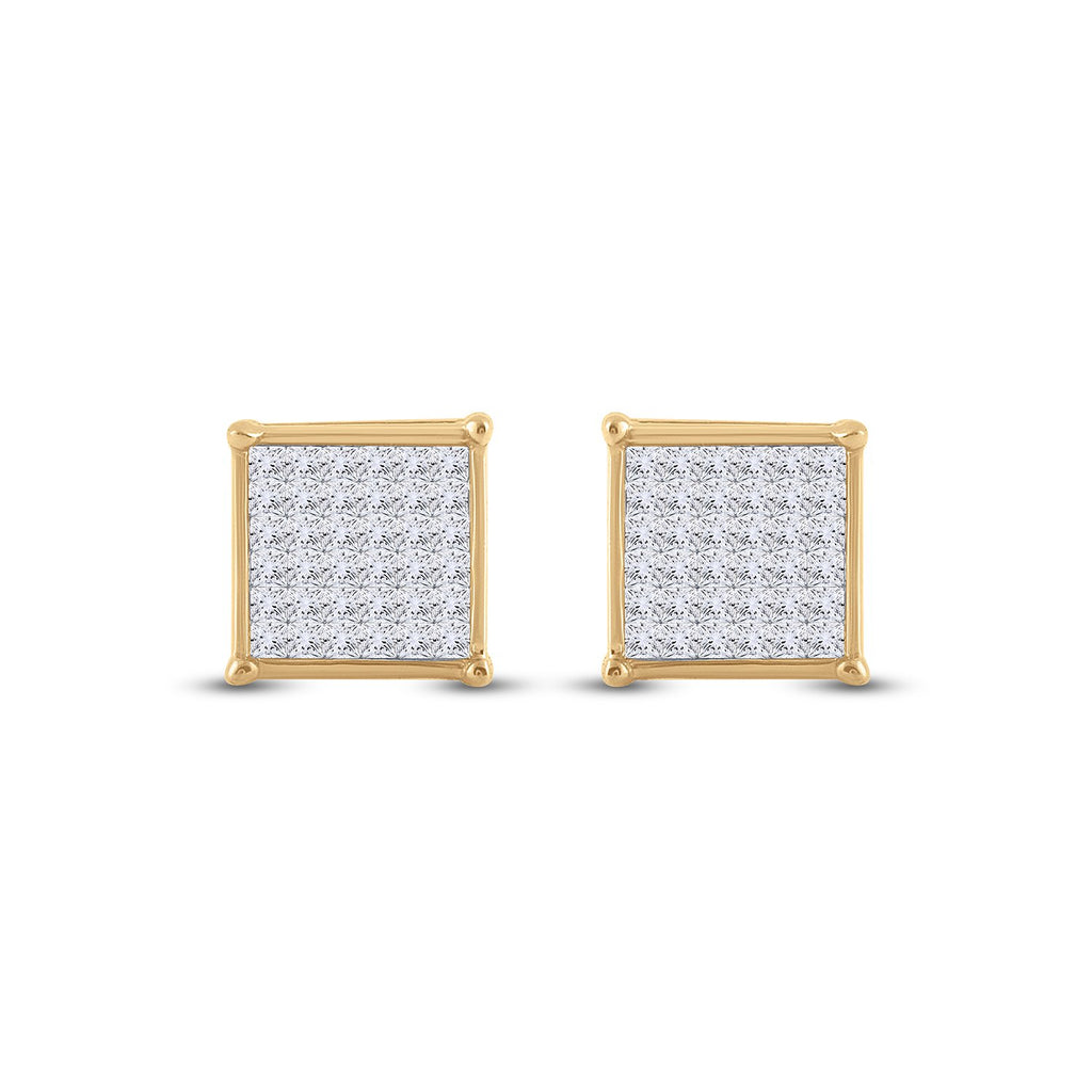 14kt Yellow Gold Womens Princess Diamond Square Earrings 1/2 Cttw