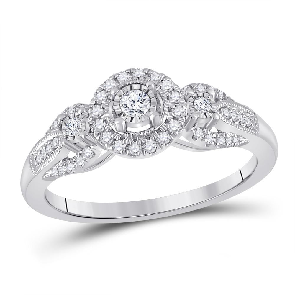 14kt White Gold Womens Round Diamond 3-stone Ring 1/4 Cttw