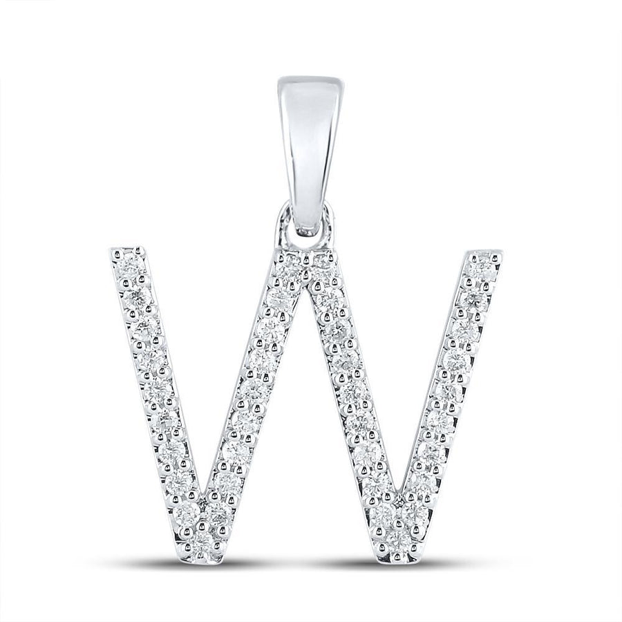 14kt White Gold Womens Round Diamond W Initial Letter Pendant 1/4 Cttw