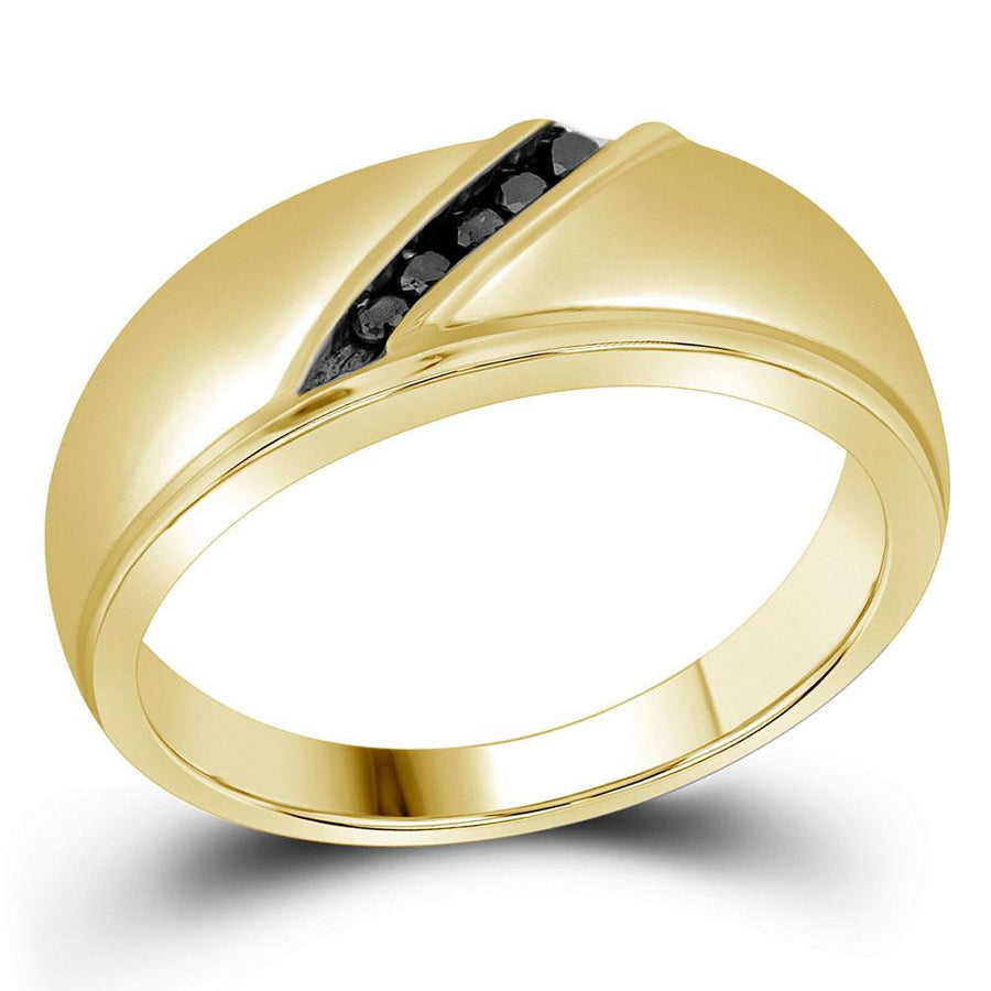 10kt Yellow Gold Mens Round Black Color Enhanced Diamond Band Ring 1/8 Cttw