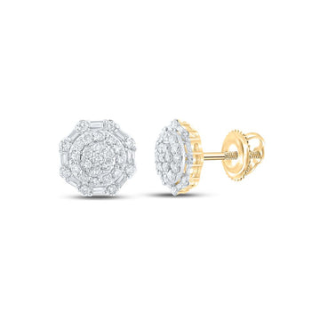 10kt Yellow Gold Baguette Diamond Octagon Cluster Earrings 5/8 Cttw