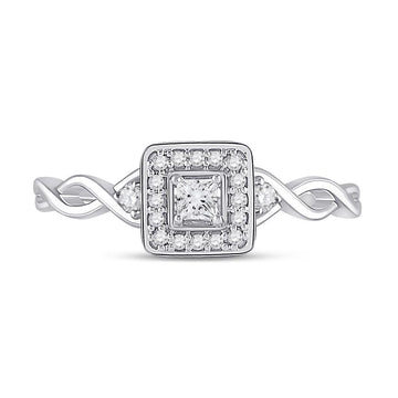 14kt White Gold Womens Princess Diamond Square Promise Ring 1/5 Cttw