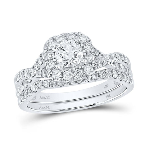 14kt White Gold Round Diamond Bridal Wedding Ring Band Set 1 Cttw