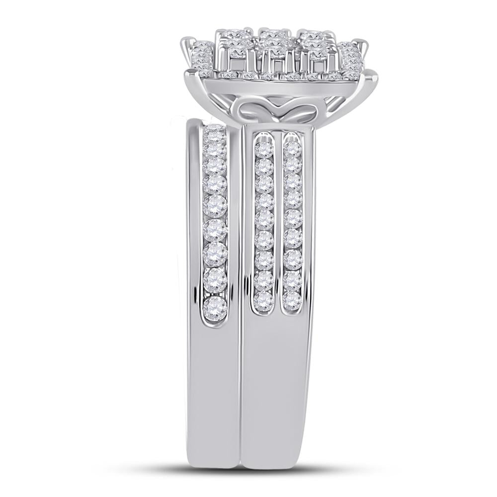 14kt White Gold His Hers Round Diamond Square Matching Wedding Set 1-1/2 Cttw