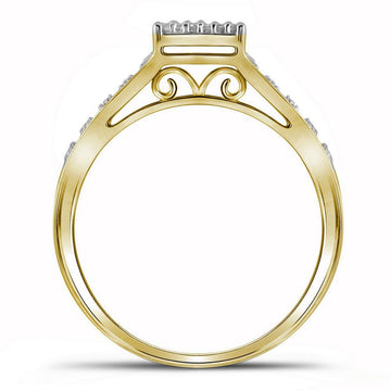10kt Yellow Gold Round Diamond Square Bridal Wedding Ring Band Set 1/4 Cttw