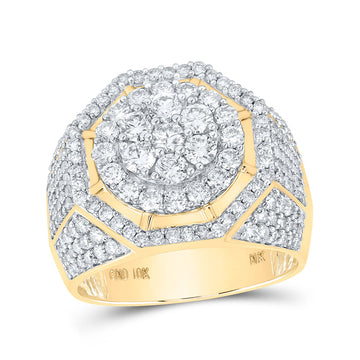 10kt Yellow Gold Mens Round Diamond Octagon Cluster Ring 2-7/8 Cttw
