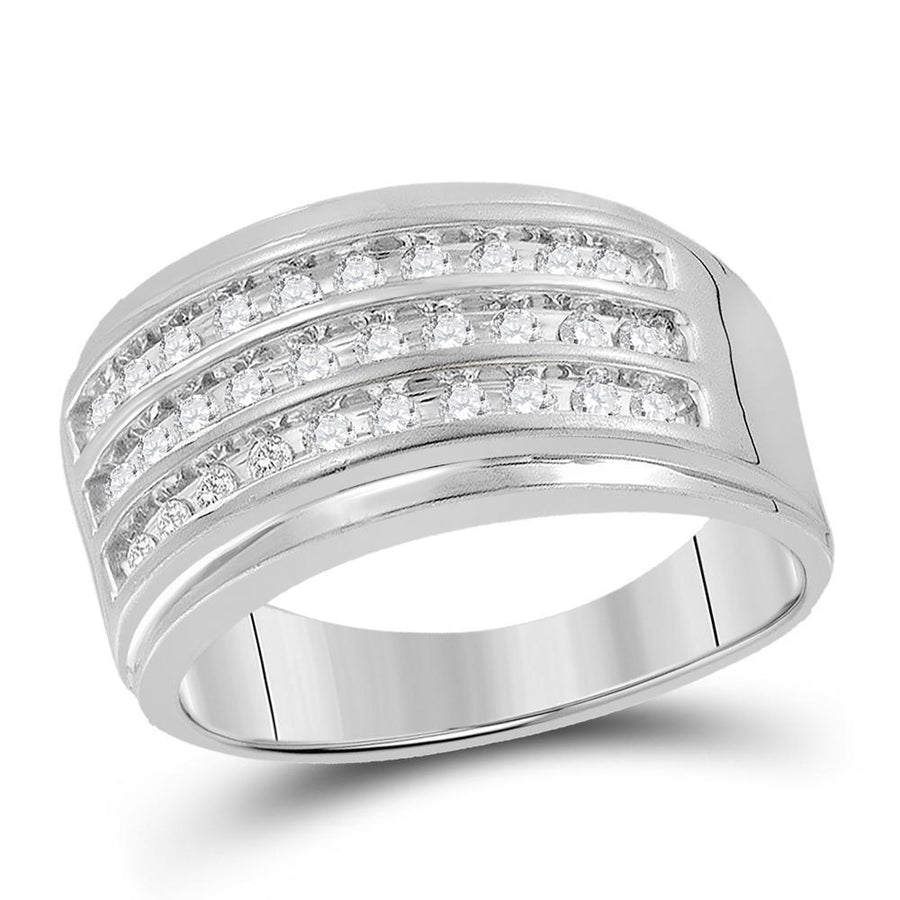 10kt White Gold Mens Round Diamond 3-Row Band Ring 1/2 Cttw