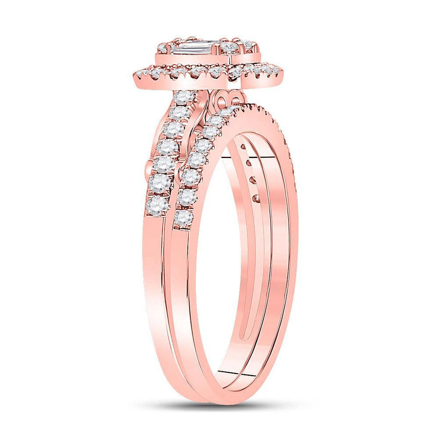 14kt Rose Gold Baguette Diamond Bridal Wedding Ring Band Set 3/4 Cttw