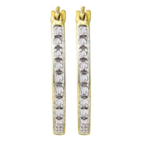 10kt Yellow Gold Womens Round Diamond Slender Single Row Hoop Earrings 1/8 Cttw
