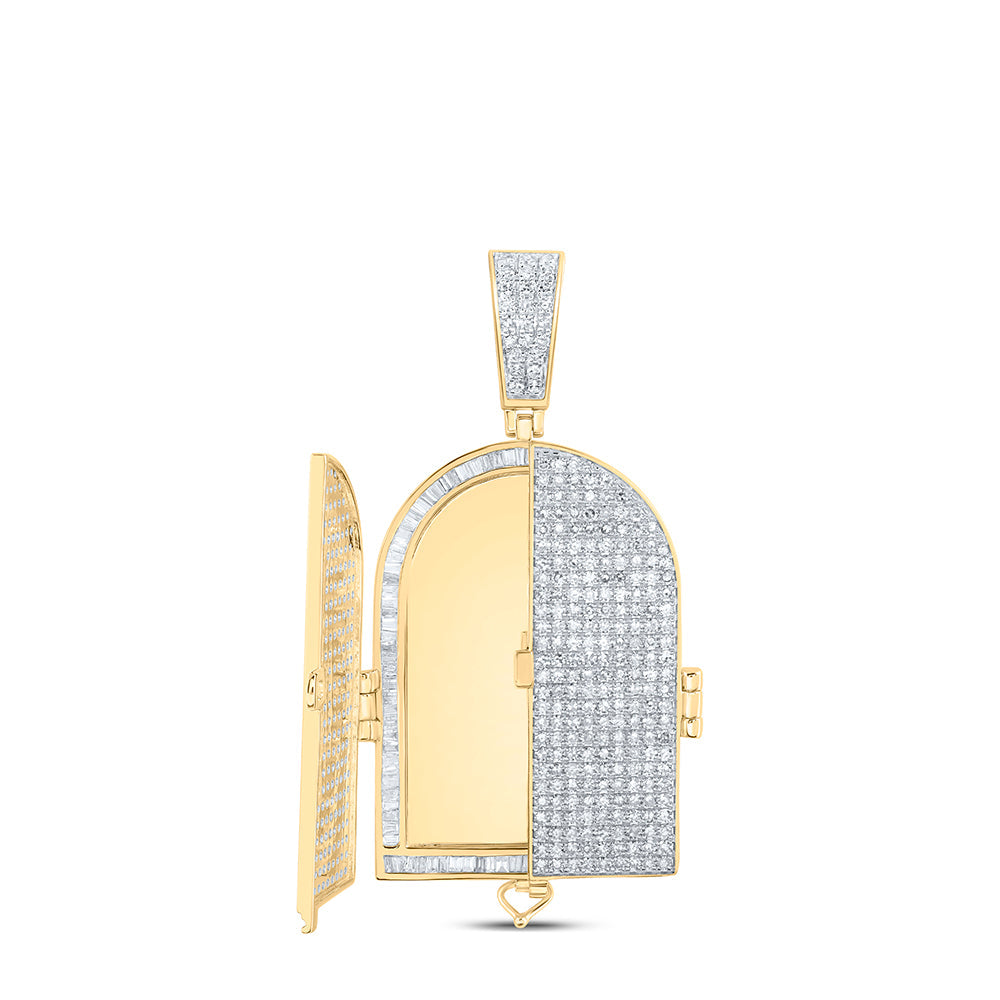 10kt Yellow Gold Mens Round Diamond Tomb Doors Memory Charm Pendant 3-3/4 Cttw