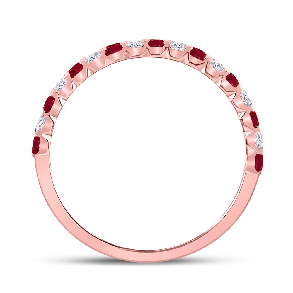10kt Rose Gold Womens Princess Ruby Diamond Alternating Stackable Band Ring 3/8 Cttw