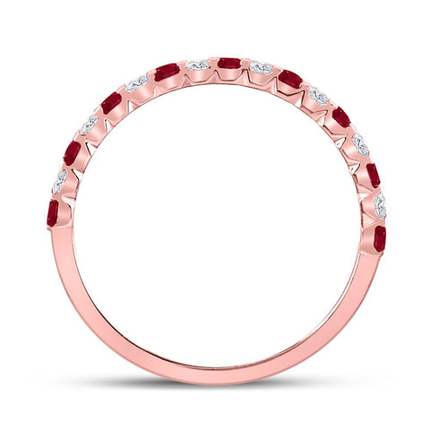 10kt Rose Gold Womens Princess Ruby Diamond Alternating Stackable Band Ring 3/8 Cttw