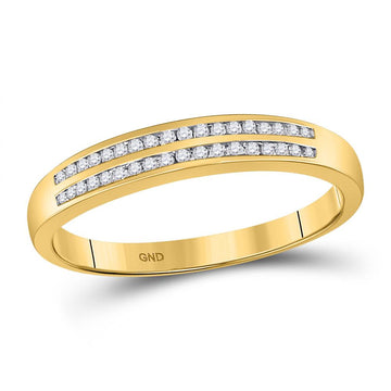10kt Yellow Gold Mens Round Diamond Slender Double Row Band Ring 1/5 Cttw