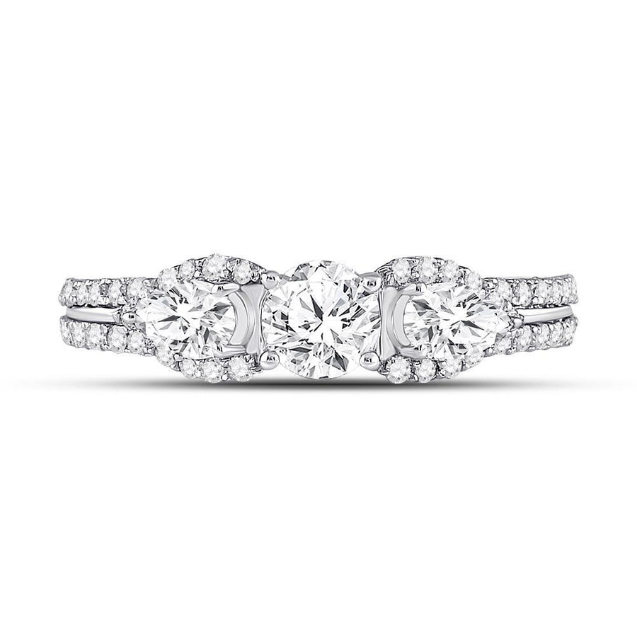14kt White Gold Round Diamond 3-stone Bridal Wedding Engagement Ring 1-1/3 Cttw