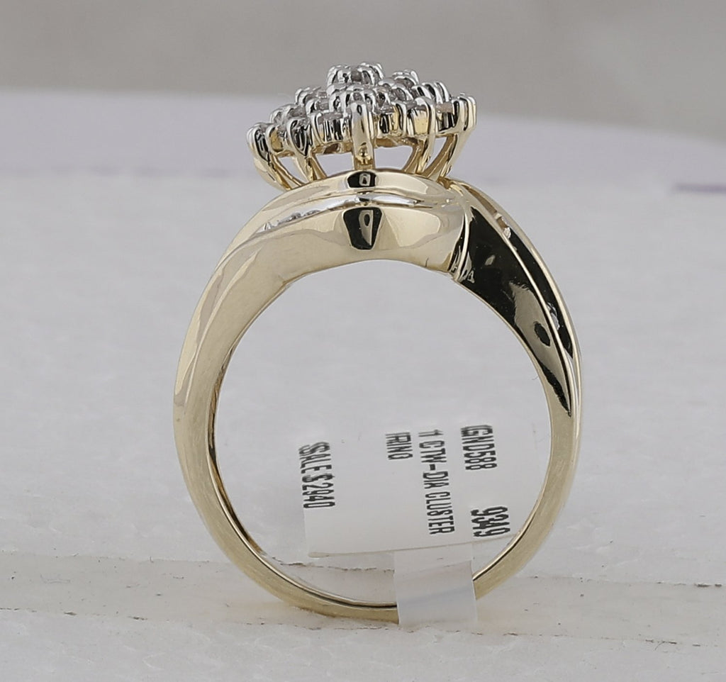 10kt Yellow Gold Womens Round Diamond Wide Cluster Ring 1 Cttw