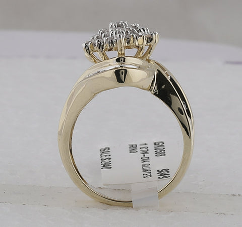 10kt Yellow Gold Womens Round Diamond Wide Cluster Ring 1 Cttw