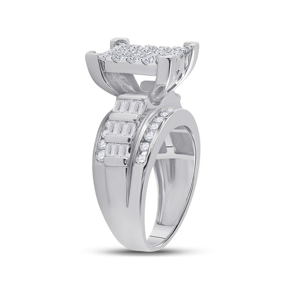 10kt White Gold Round Diamond Cluster Bridal Wedding Engagement Ring 1-1/2 Cttw
