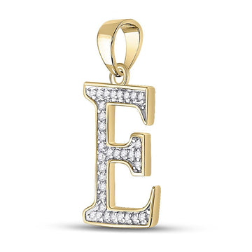 10kt Yellow Gold Womens Round Diamond Initial E Letter Pendant 1/12 Cttw
