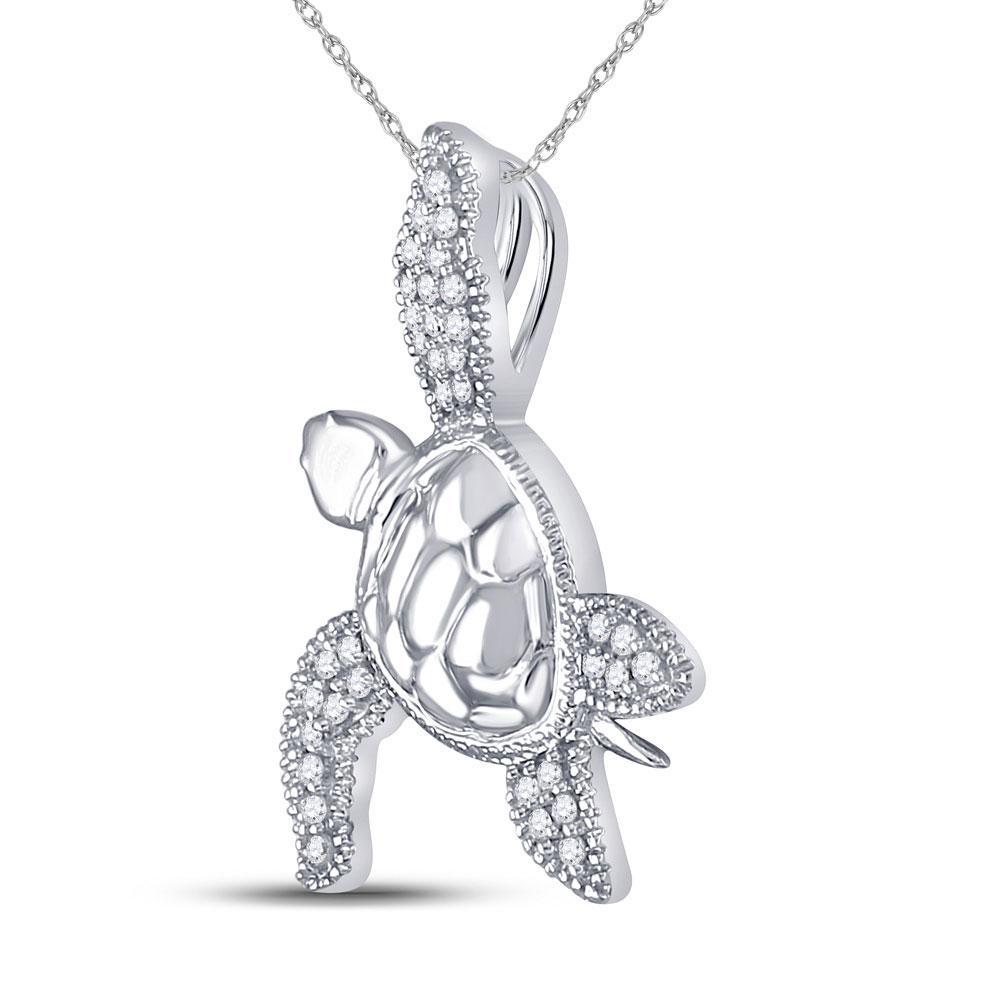 10kt White Gold Womens Round Diamond Turtle Tortoise Pendant 1/10 Cttw