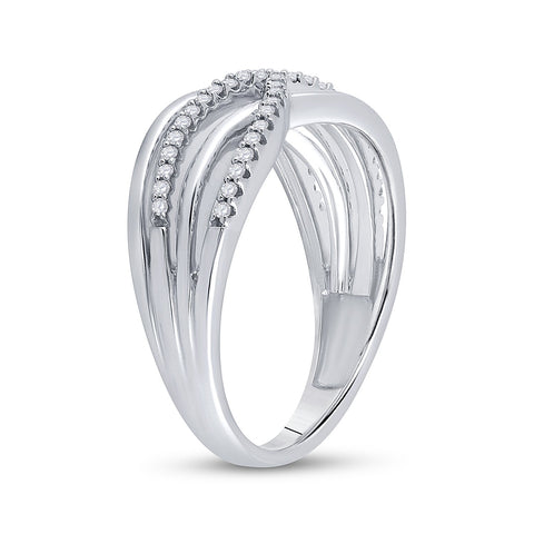 10k White Gold Womens Round Diamond Crossover Woven Band 1/5 Cttw
