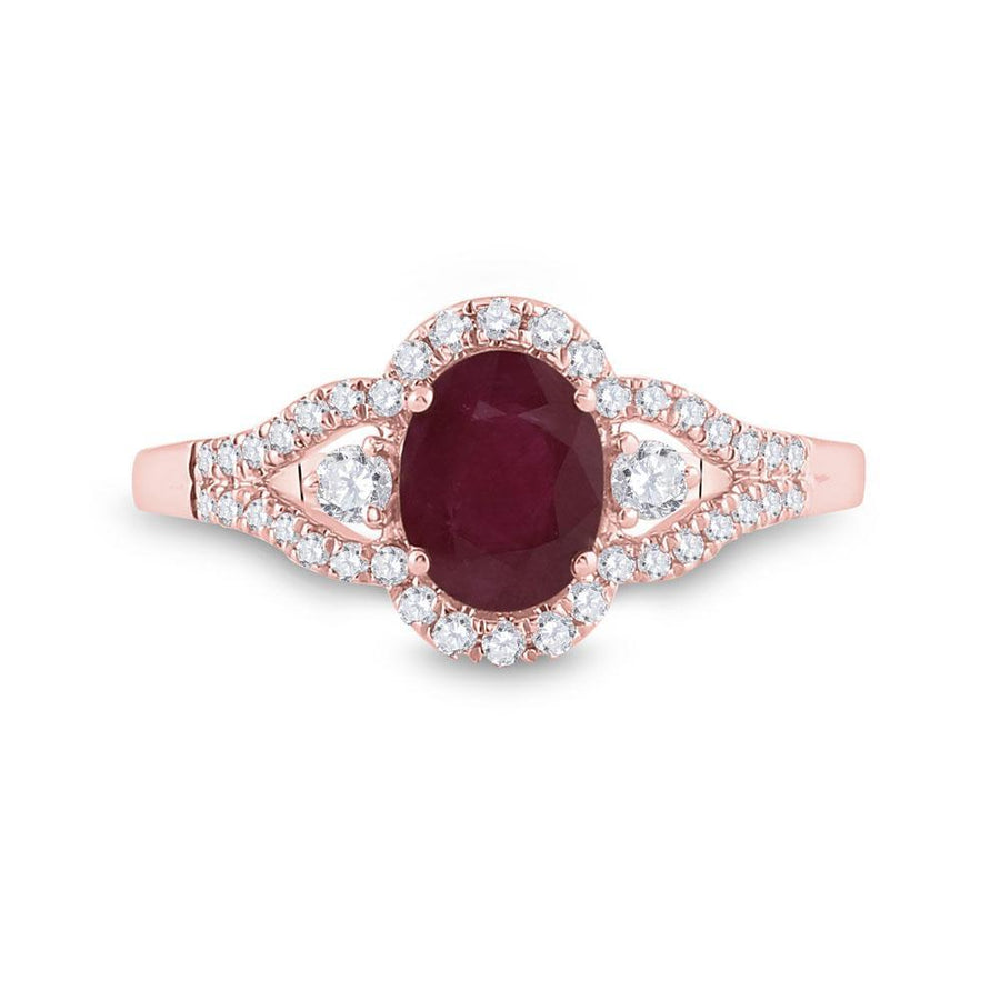 14kt Rose Gold Womens Oval Ruby Solitaire Diamond Ring 1-5/8 Cttw