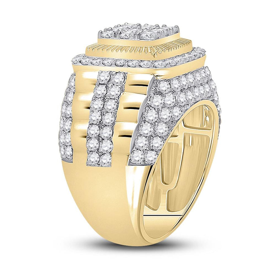 14kt Yellow Gold Mens Round Diamond Ribbed Square Cluster Ring 5 Cttw