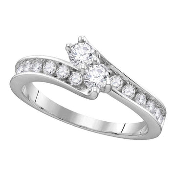 14kt White Gold Round Diamond 2-stone Bridal Wedding Engagement Ring 1 Cttw