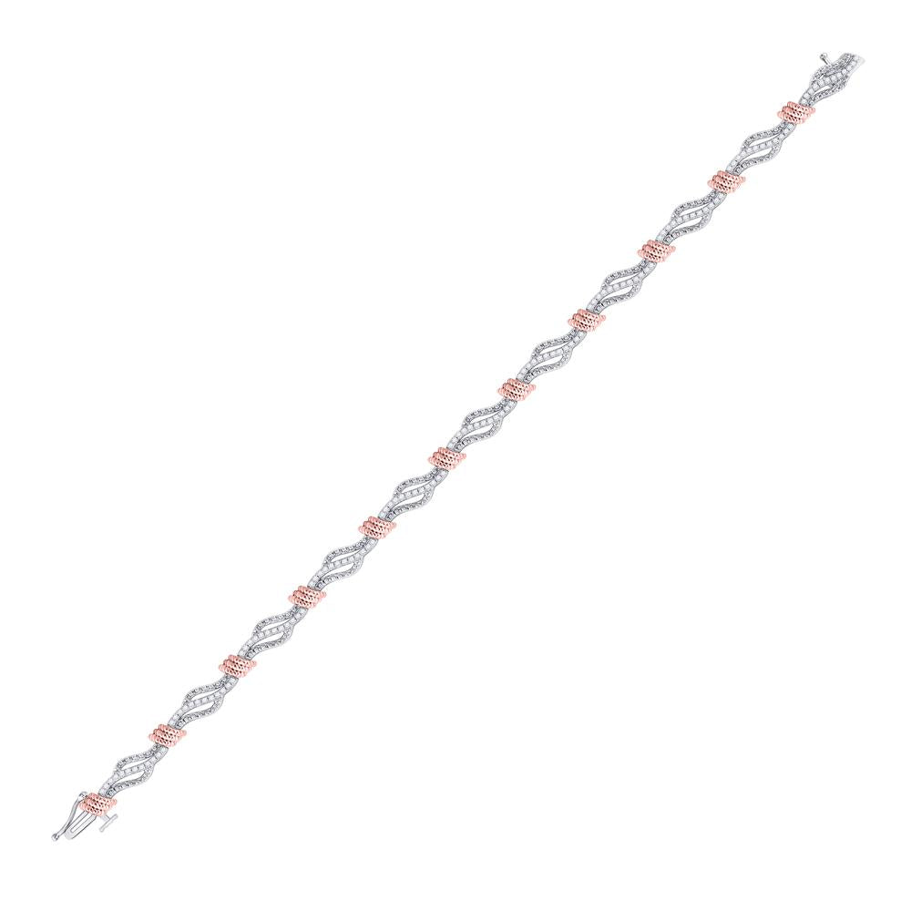 10kt White Gold Womens Round Diamond Rose-tone Rope Bracelet 1/2 Cttw