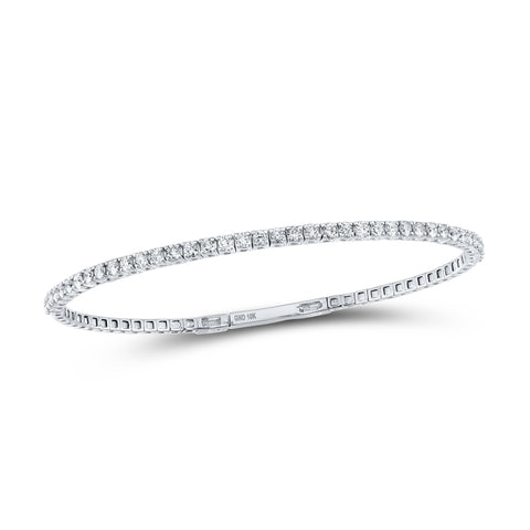10kt White Gold Womens Round Diamond Flexible Single Row Bangle Bracelet 1 Cttw