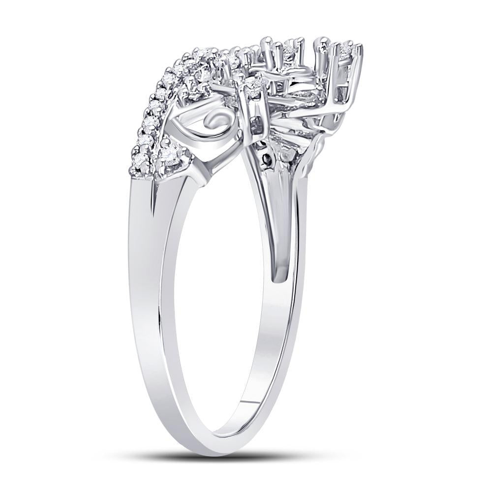 10k White Gold Round Diamond Womens Womens Crown Tiara Cocktail Band 1/5 Cttw