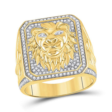 10kt Yellow Gold Mens Round Diamond Lion Face Fashion Ring 5/8 Cttw