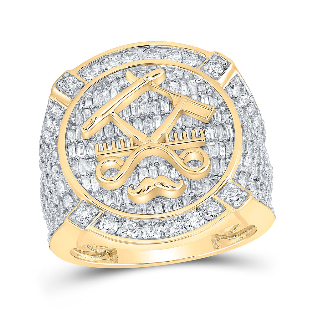 10kt Yellow Gold Mens Baguette Diamond Barber Circle Ring 3-1/2 Cttw