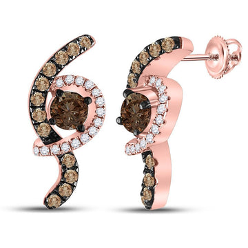 10kt Rose Gold Womens Round Smoky Quartz Diamond Fashion Earrings 5/8 Cttw