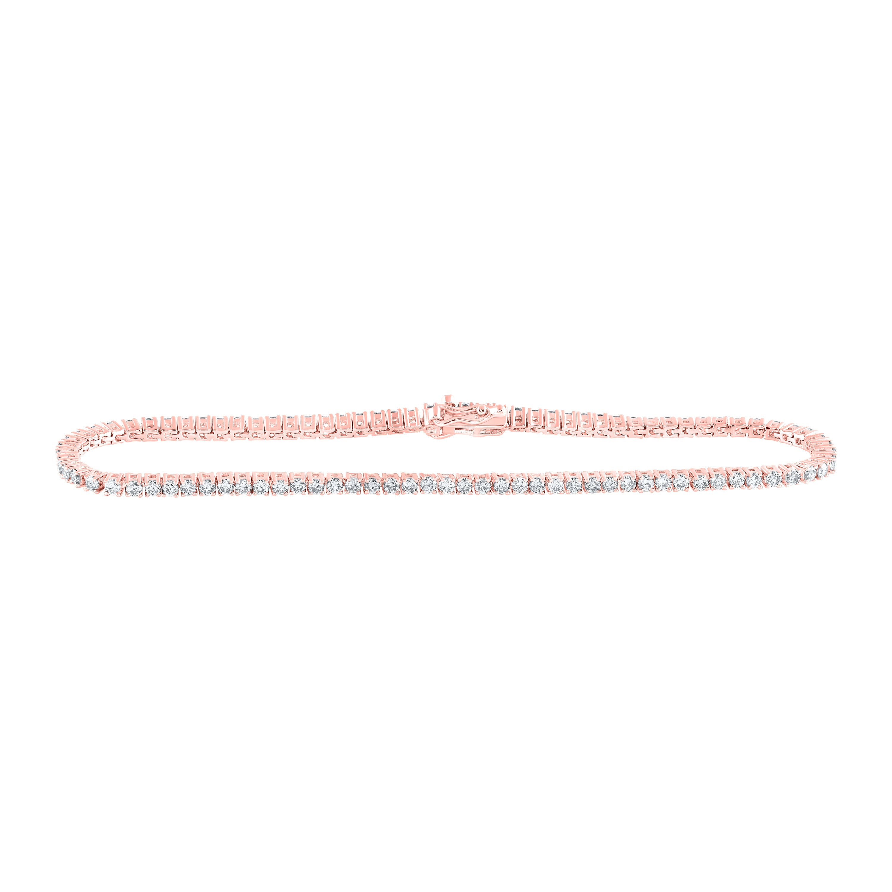 10kt Rose Gold Womens Round Diamond Single Row Fashion Bracelet 2 Cttw