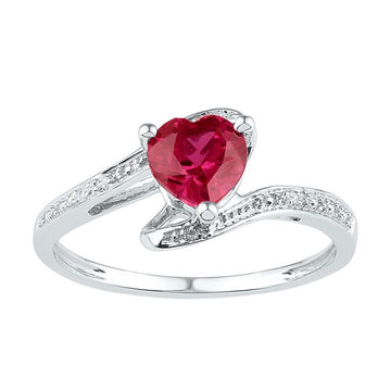 Sterling Silver Womens Heart Synthetic Ruby Solitaire Diamond Ring 1 Cttw