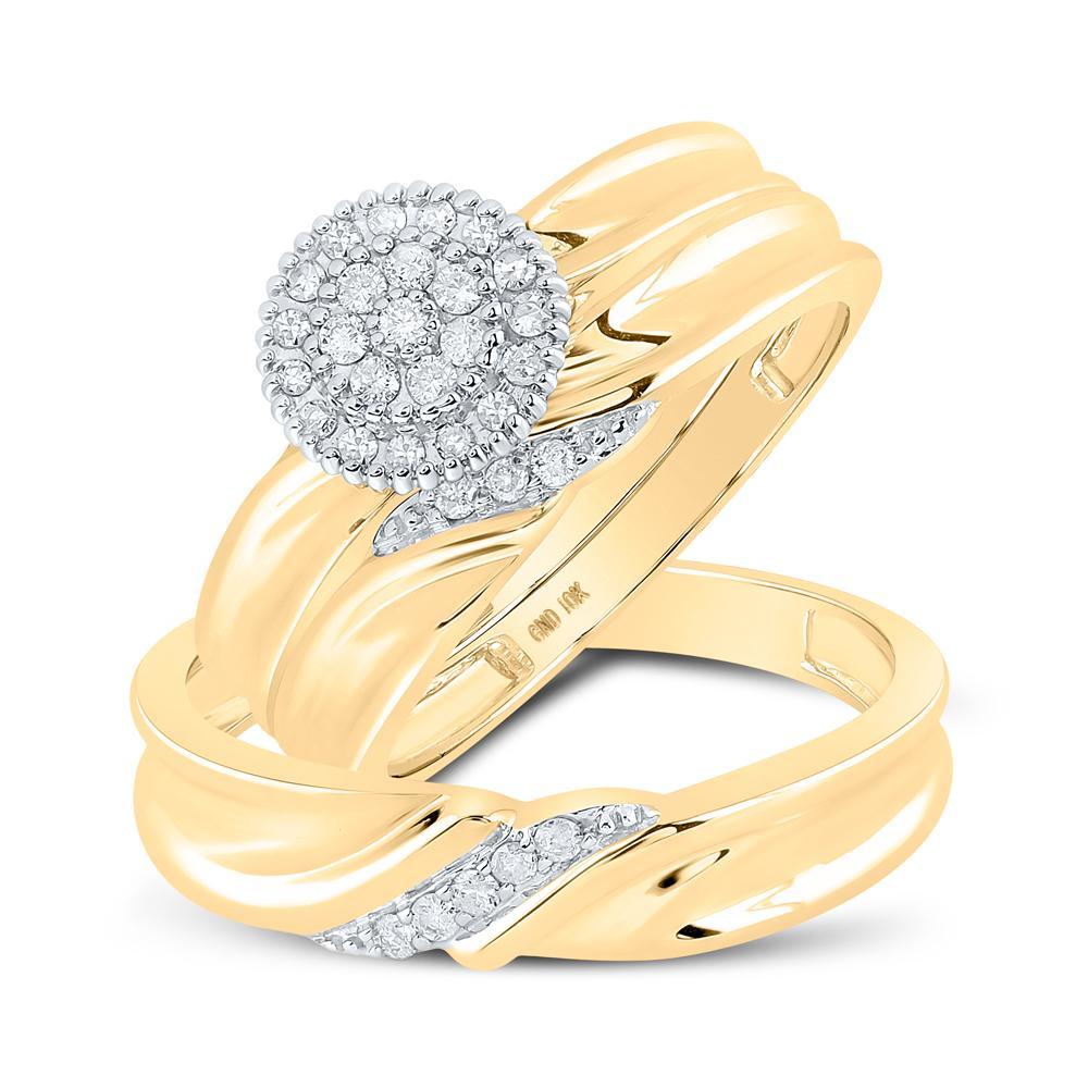 10k Yellow Gold Diamond His Hers Matching Trio Wedding Engagement Bridal Ring Set 1/4 Cttw