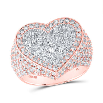 10kt Rose Gold Womens Round Diamond Pave Heart Ring 2-3/4 Cttw