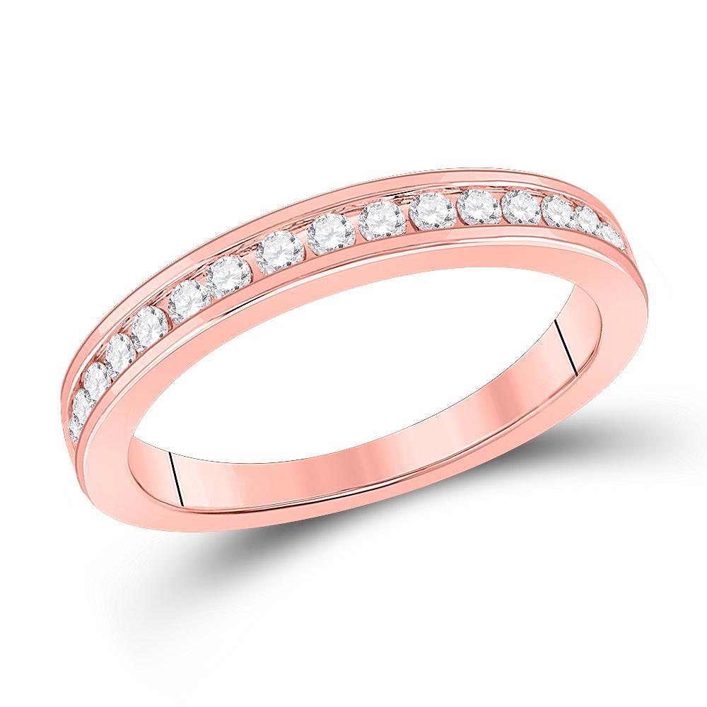 14kt Rose Gold Womens Round Diamond Wedding Single Row Band 1/3 Cttw